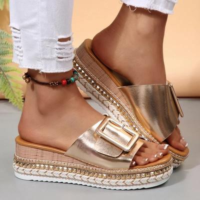 Mode Mode Gesp Damesschoenen Slippers met Dikke Zool 2025 Zomer Sleehak Sandalen Grote Maat 36-43 Dames Chic Klinknagels Platform Muiltjes