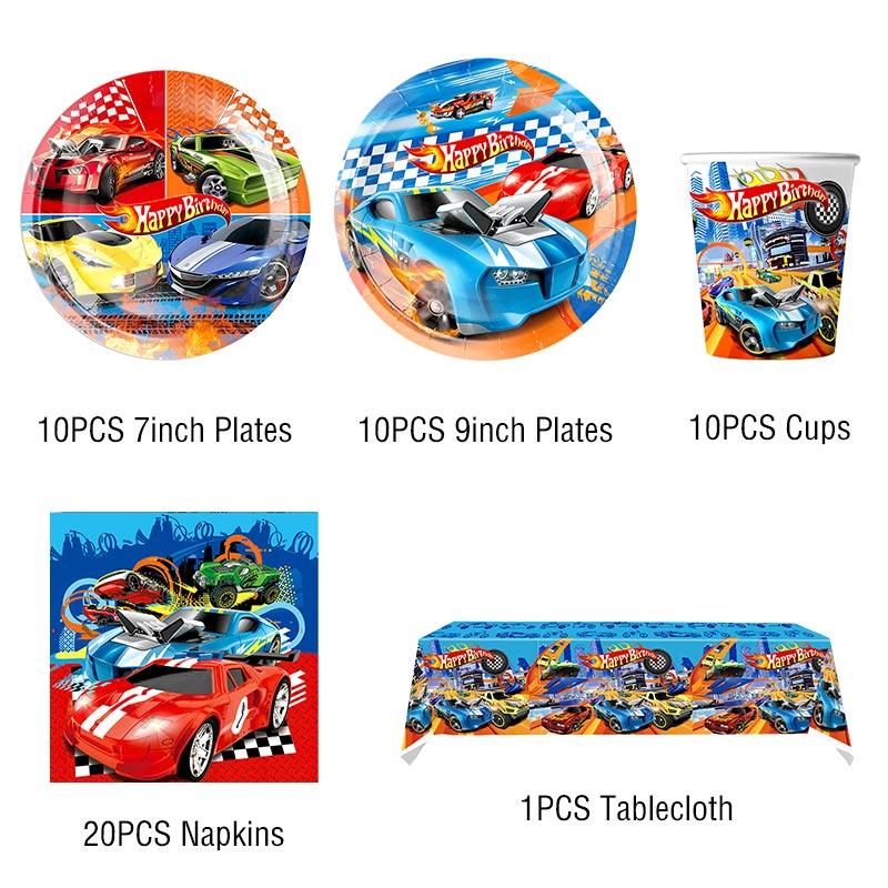 Boy Car Birthday Decoration Set Party Supplies Wheels Birthday Party Theme Cup Plate Napkin Tableware Banner Ballon Deco For Kid