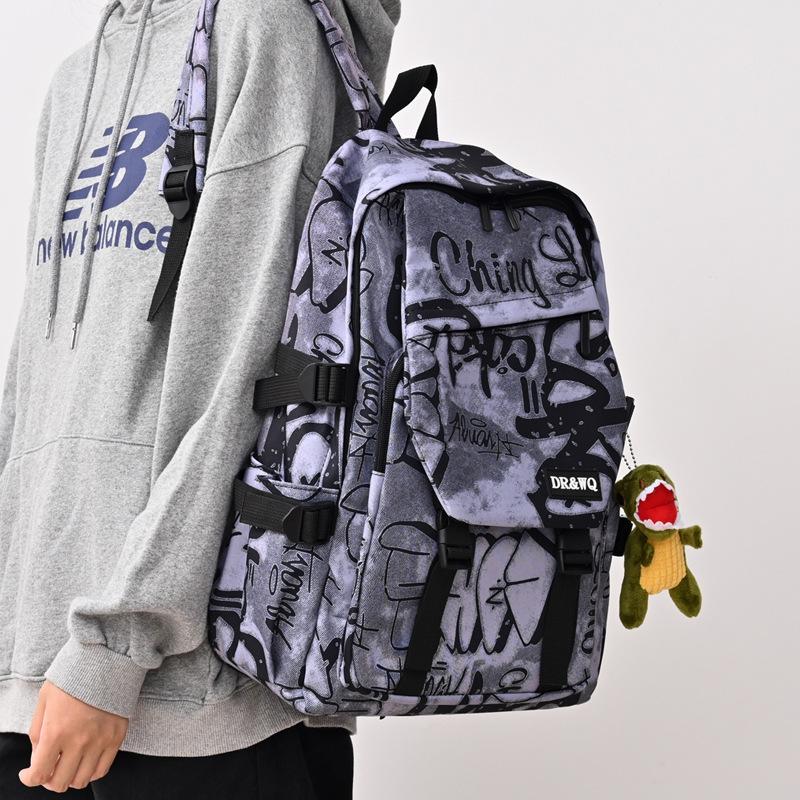 Schultasche Schultasche High School ins Große Kapazität Graffiti Langlebig Trend Mittelschule Rucksack College Student Lässiger Rucksack Männlich