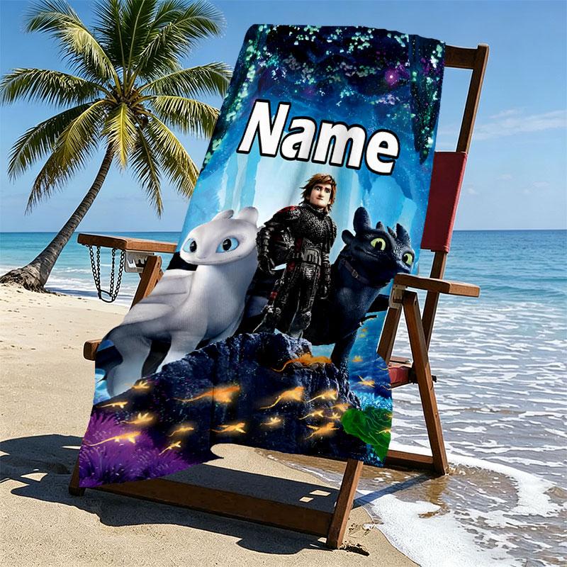 Custom Name Personalized How to Train Your Dragon Print Beach Towel, for Trip Camping Beach Party Home Decor, Birthday Gift for Family & Friends