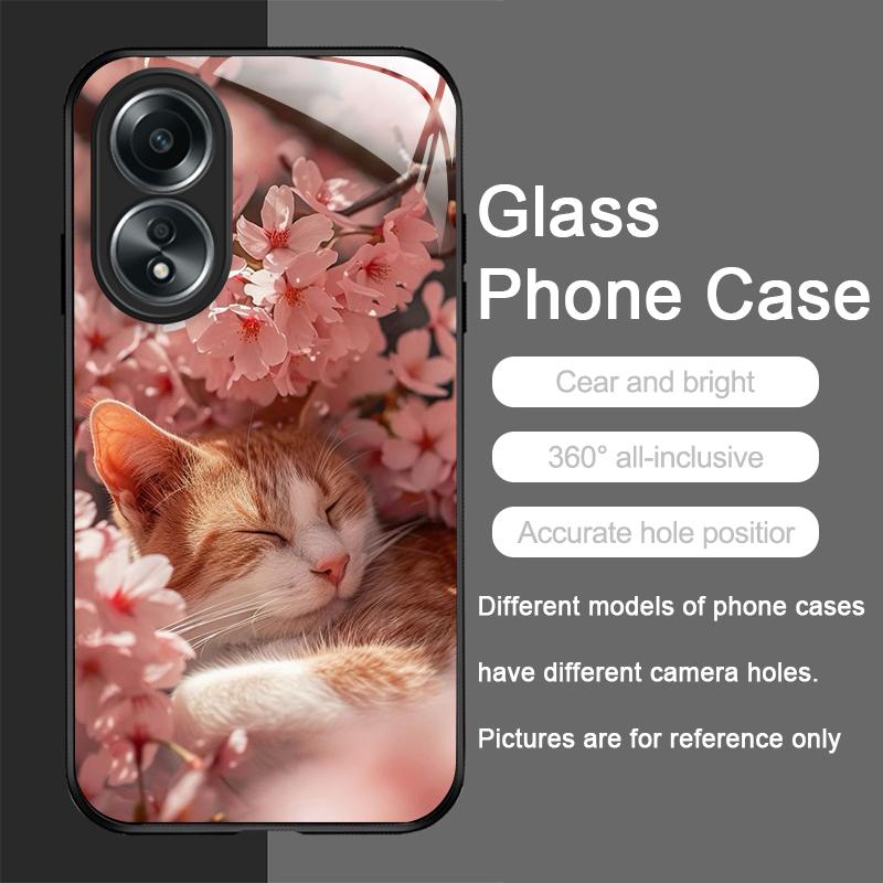 Pink Cherry Blossom Flower Cute Cat Print Tempered Glass Phone Case for Xiaomi 14 Pro+ 15 Ultra 15T 14T 13 12 11T Lite 10 Cover