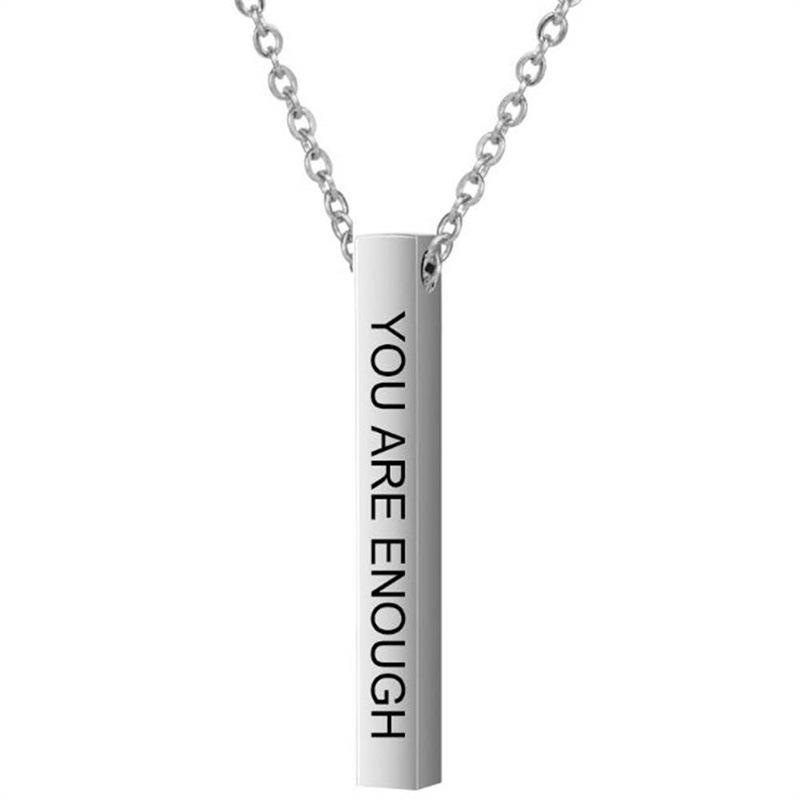 Stainless Steel Vertical Strip Inspiration Charm Pendant Lettering Letter Necklace Titanium Steel Jewelry