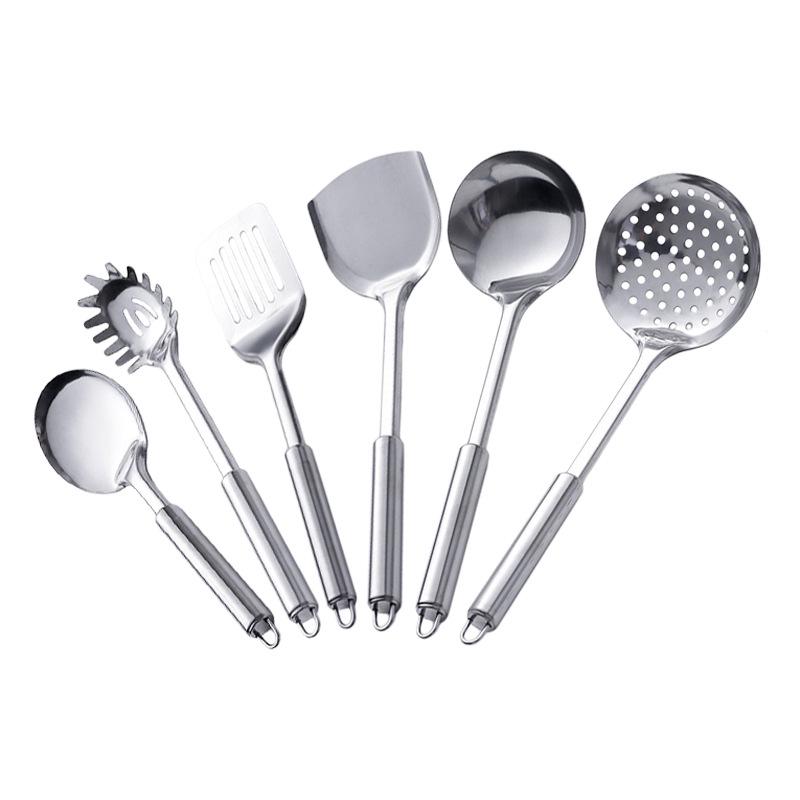 Stainless Steel Kitchen Set: Includes Heat-Resistant Spatula, Slotted Spoon, Soup Ladle for Home and Outdoor Use