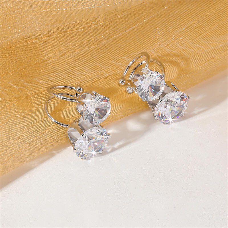 1 Pair Exquisite Zircon Double-Layer Clip Earrings for Women Girls Elegant Fashion No Hole Earrings Wedding Jewelry Accessories