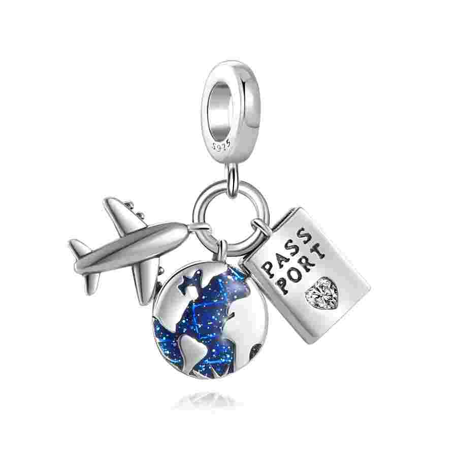 New 925 Silver Charm Airplane Camera Suitcase Love Travel Life DIY Beads Fit Original Charms Bracelet Jewelry
