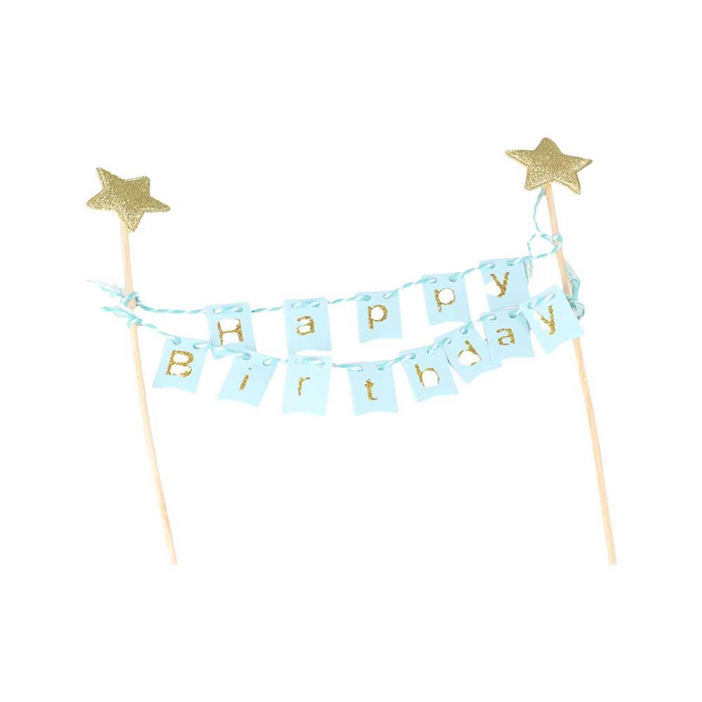 DIY Baby Shower Banner Gold Stars Happy Birthday Party Supplies Cake Topper Cake Flags Baking Decoration