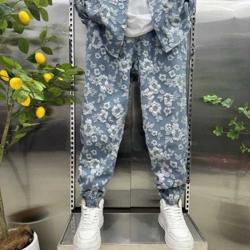 Men's Autumn Embossed Print Casual Shirt and Pants Set