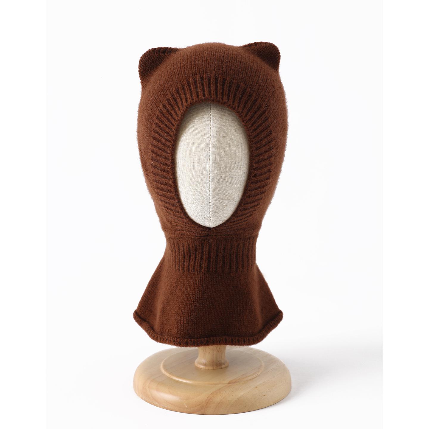 

Children s Bear Ear Cashmere Hat & Neck Wrap - 100% Pure Cashmere, Knitted Warmth for Autumn/Winter. Depth 16cm, Opening 24.5cm коричневий