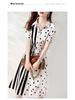 Plus Size Polka Dot Shirt Dress with Waist-Cinching Vertical Stripes and Polo Collar (80-300 Jin), Casual Summer Wear