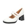 [Limited-time special offer] White round-headed Mary Jane shoes, children's thick heels, light mouth straps, high heels, commuter small leather shoes