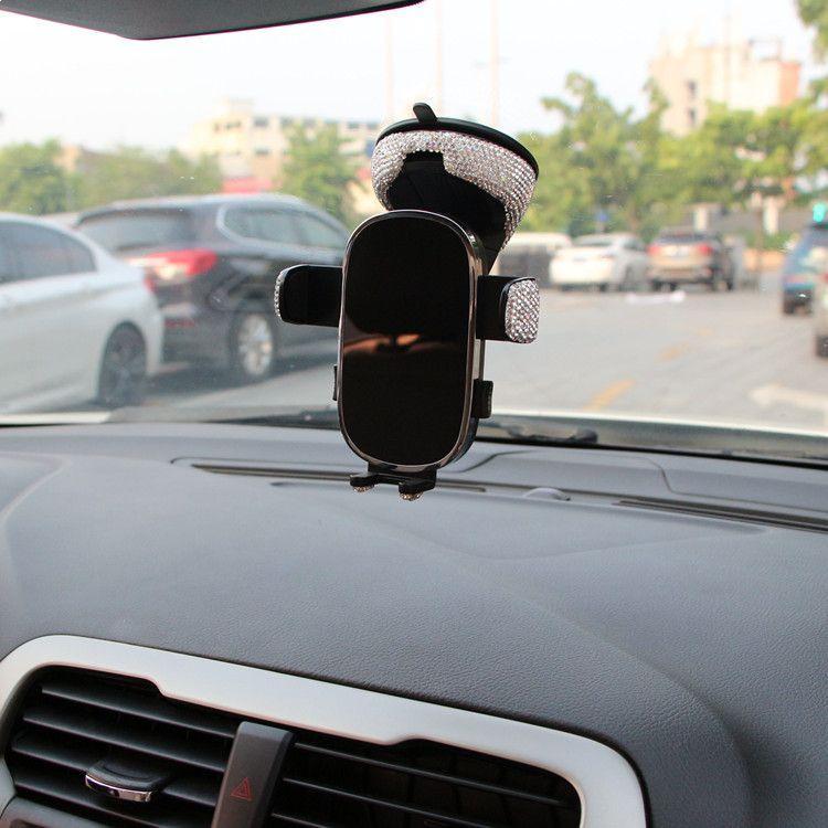 Rhinestone Car Phone Holder: Horizontal Suction Cup for Center Console, Multi-Functional Navigation Support