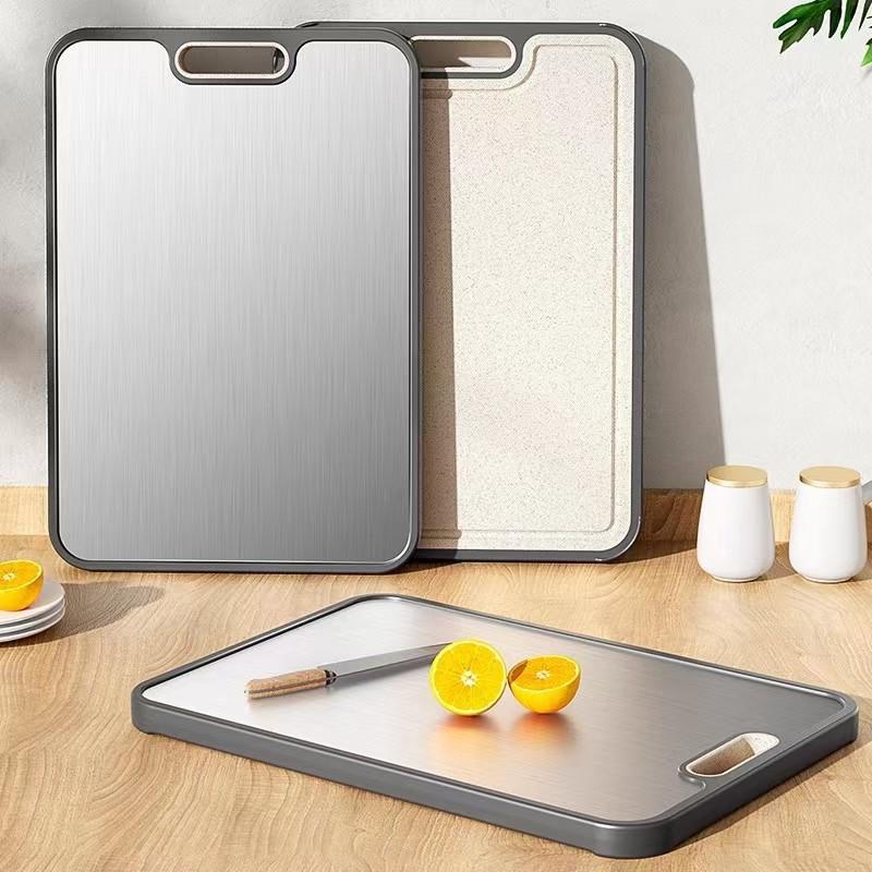 Eco Friendly Double Sided Cutting Board Antibacterial Stainless Steel Wheat Straw for Sustainable Home Kitchen Daily Use A