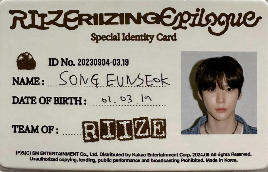 RIIZE 1st MINI ALBUM RIIZING Epilogue OFFICIAL PHOTO CARD