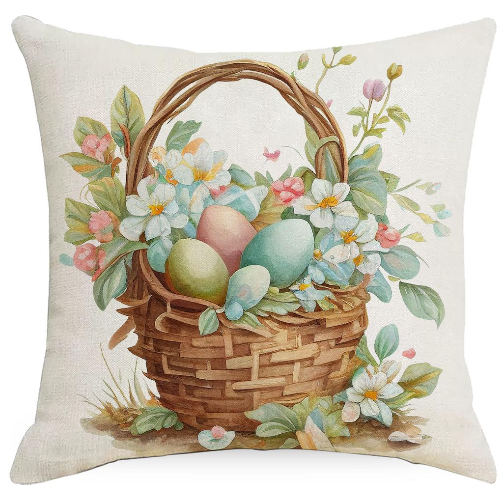 New Easter Pillowcase Spring Retro Rabbit Easter Egg Decorative Pillow Sofa Cushion Cover
