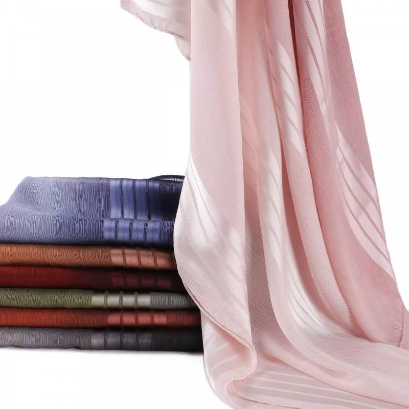 Gradient Striped Pleated Chiffon Scarf Wrap Lightweight Shawl Women Sun Protection Fashion Accessory