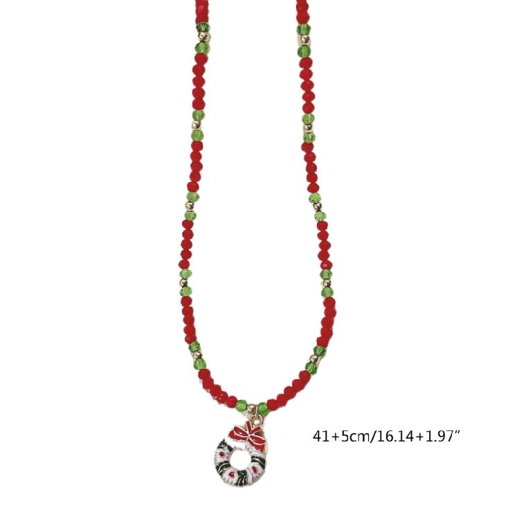 Cartoon Christmas Pendant Necklace Holiday Beaded Necklace Statement Jewelry