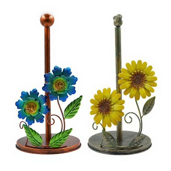 Kitchen Paper Towel Rack Vertical No-Drill Holder with Weighted Base Sunflower Design Dispenser for Kitchen Bathroom