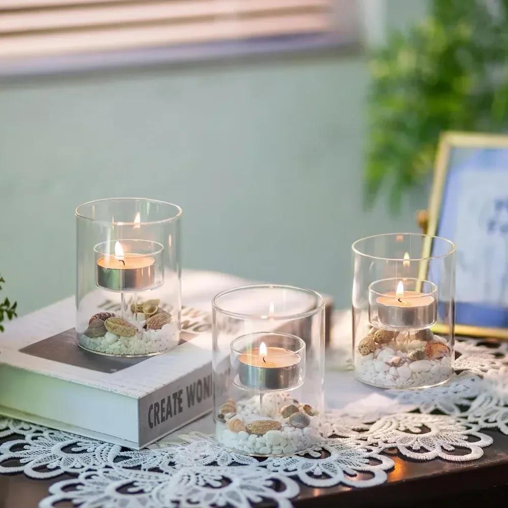 Glasseam Glas Teelichthalter Modern Zylinder Kerzenhalter für Tischdekoration Hochzeit Weihnachtsfeier Dekorationen