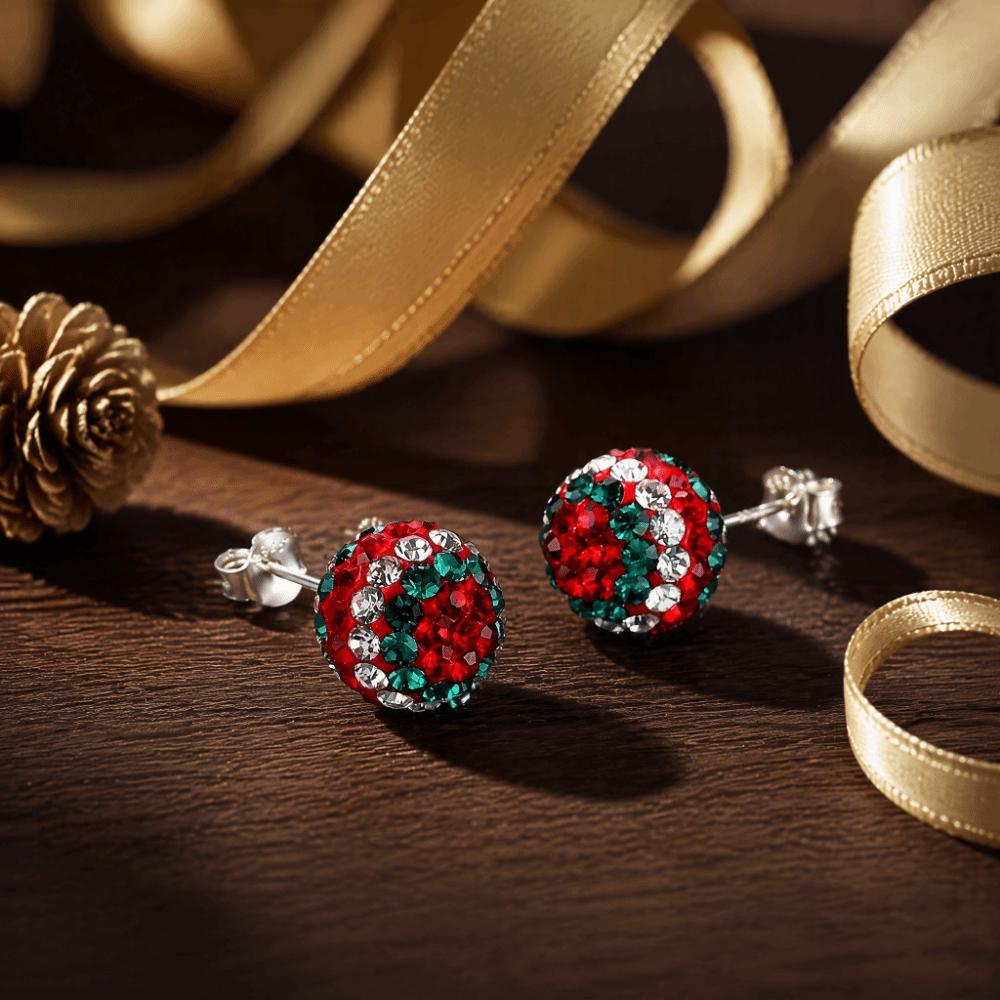 Sparkling Santa Hat Earrings Red Enamel Rhinestone Ball Earrings Christmas Stud Earrings Daily