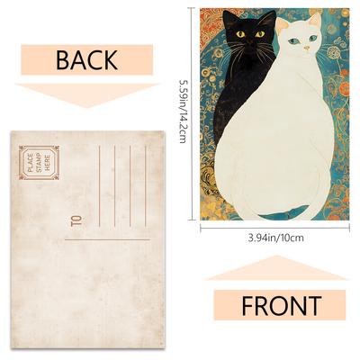 32pcs Japanese Cat Postcards, Ukiyo-E Style, Cute Cat Posters, Living Room Decor Stickers, Bedroom Decoration, High Quality Card