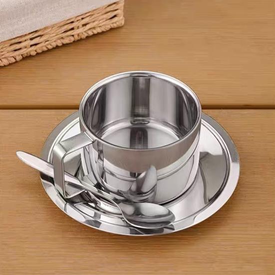 Pcs Coffee Cup Set Stainless Cup with Steel Espresso Saucer And Spoon Double Walled Drinkware