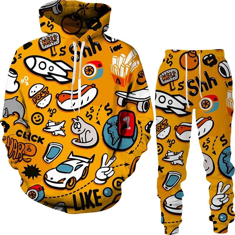 

Новые забавные граффити мужские толстовки с капюшоном 3D печать спортивная одежда мужская толстовка брюки хип-хоп уличная мужская одежда комплект из двух предметов 3XL