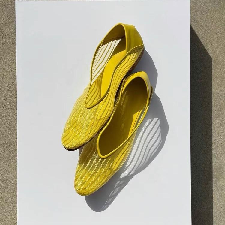Summer Yellow Pointed Mesh Yarn Breathable Flat Bottom Shallow Mouth Single Shoes Women's Casual Sandals