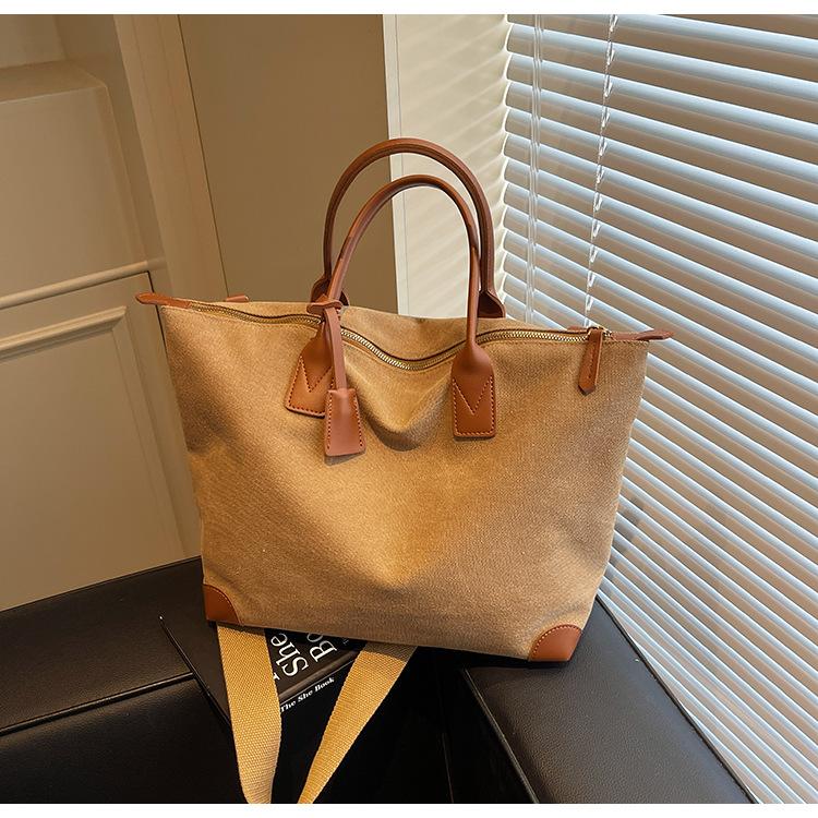 New Versatile Canvas Women's Bag Contrasting Color Large-capacity Portable Tote Bag Women's Niche Retro Messenger Bag