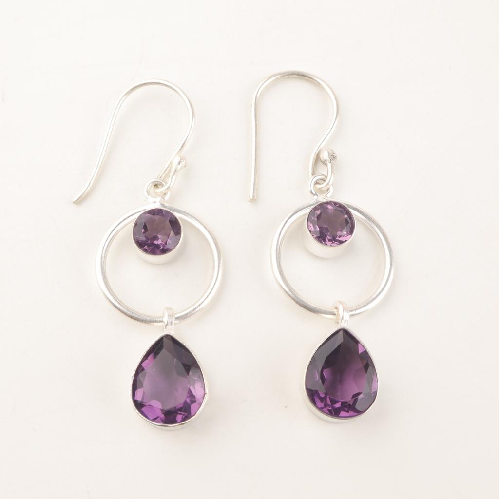 Pear Crown Chakra Amethyst Stone Sterling Silver Daughter Gift Dangling Earrings EE-140-5