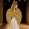 Dark Guardian Angel Wings Costume for Kids, Feathered Wing Dress Up Elastic Strap Cosplay Accessory Fancy Dress, Halloween Party, Performance