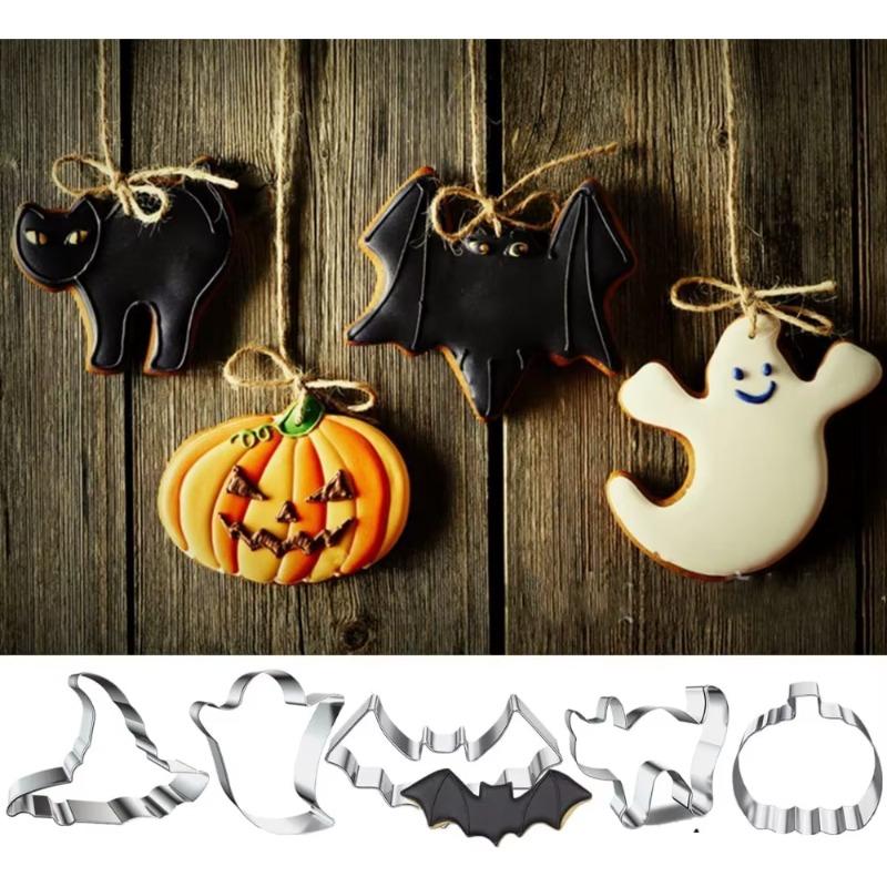 Stainless Steel Halloween Cookie Cutters Set with Bat Pumpkin Ghost Shapes for Baking Biscuits, Ideal Kitchen Baking Tools