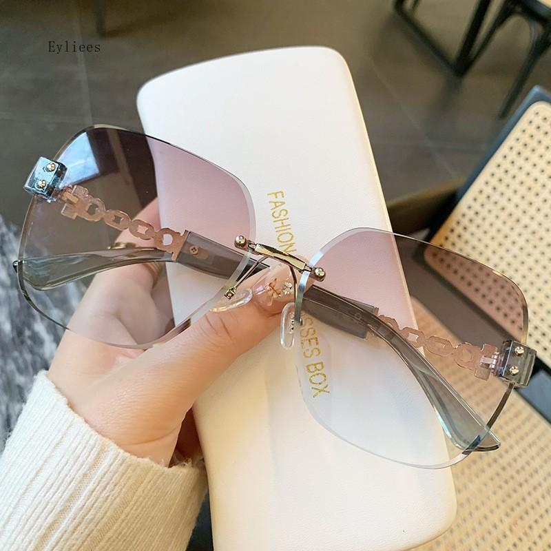 

Gradient Tea Trendy Women Sunglasses Oversize Rimless Retro Shades for Decor Premium Brand Design Driving Sun Glasses gafas