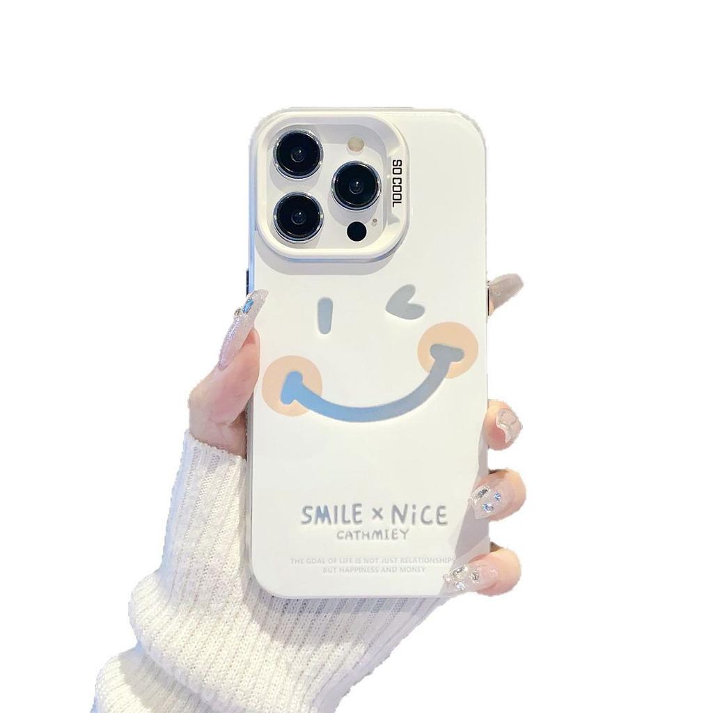 Applicable to iphone11/11pro new niche creative reno1/1 simple smiley face 11 colored silver mobile phone case