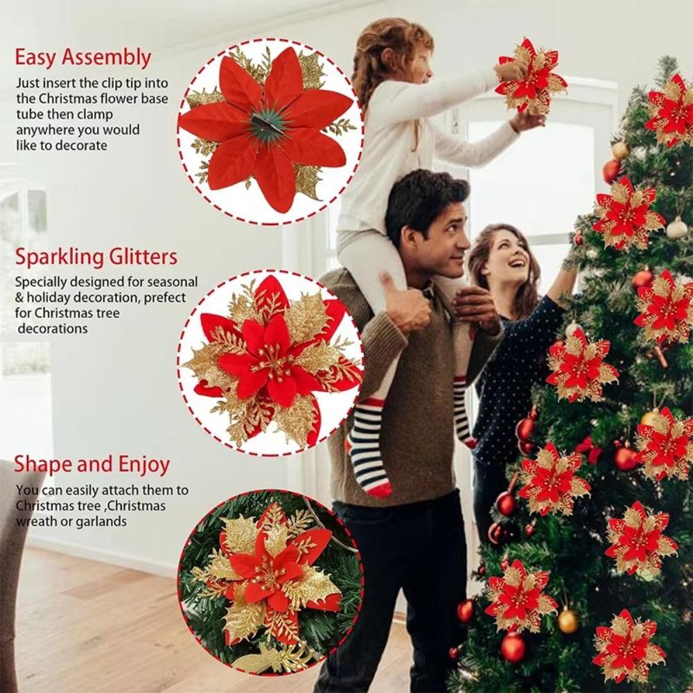 10 Stück mit Clips Glitzer Weihnachtsbaumschmuck Weihnachtliche Blumendekoration Weihnachtsbaum