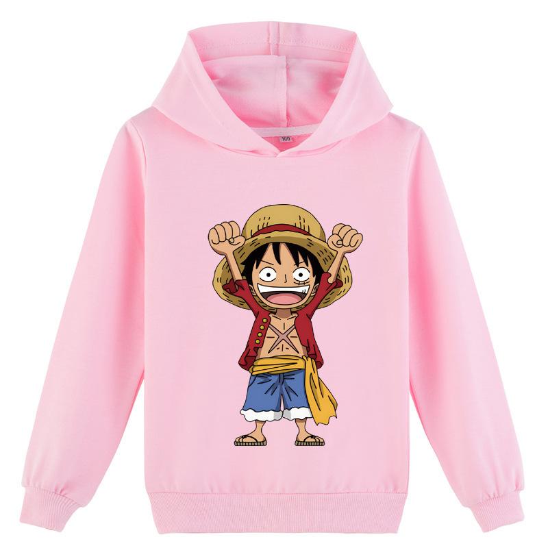 Kindermode Cartoon Anime Protagonist Luffy Aufdruck Hoodie Herbst Winter Warm Bequem Lässig Täglicher Hoodie