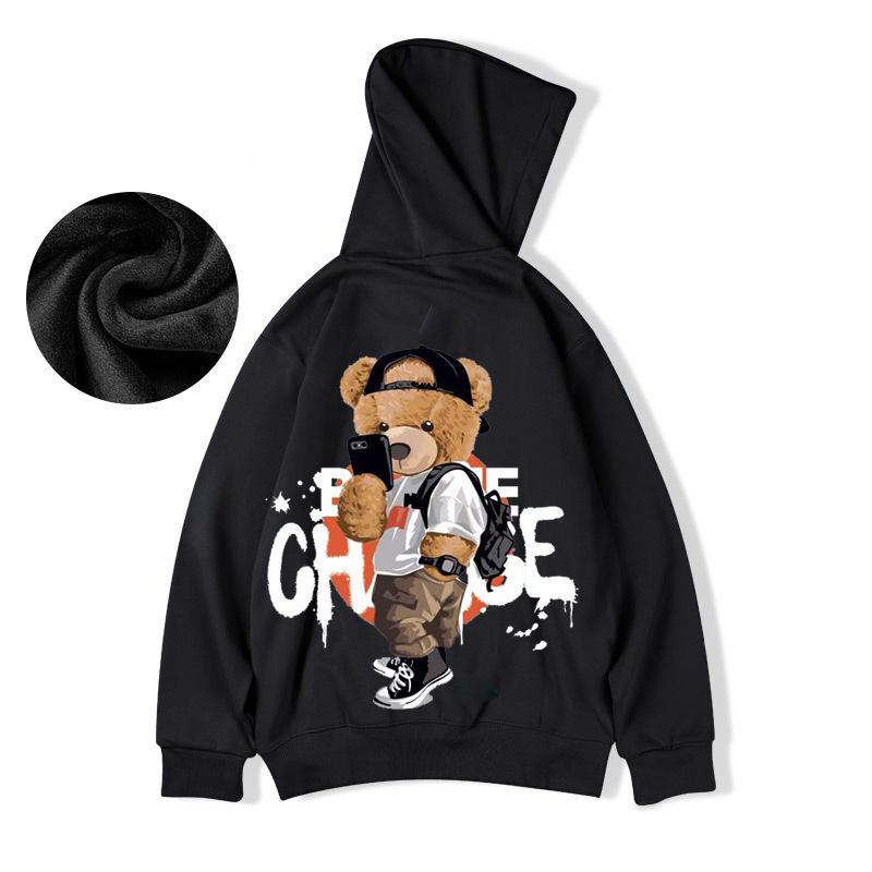 Lustige Selfie Bär Print Fleece Grafik Hoodies Für Herren Hip Hop Streetwear Locker Oversized Kapuzensweatshirt Lässige Y2K Kleidung