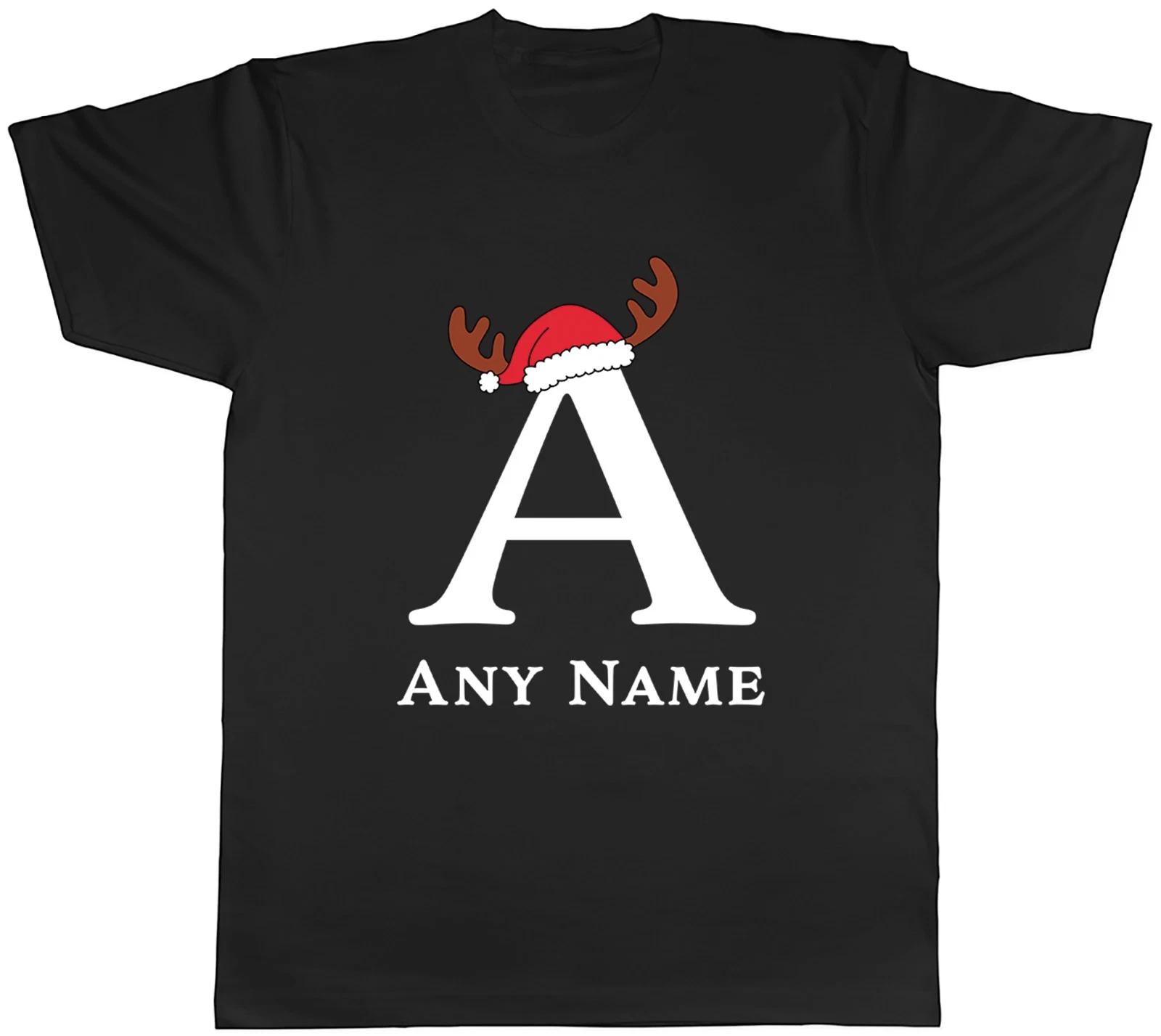 Personalised Initial Name Christmas Hat Antlers Mens T-Shirt Tee Gift Top M