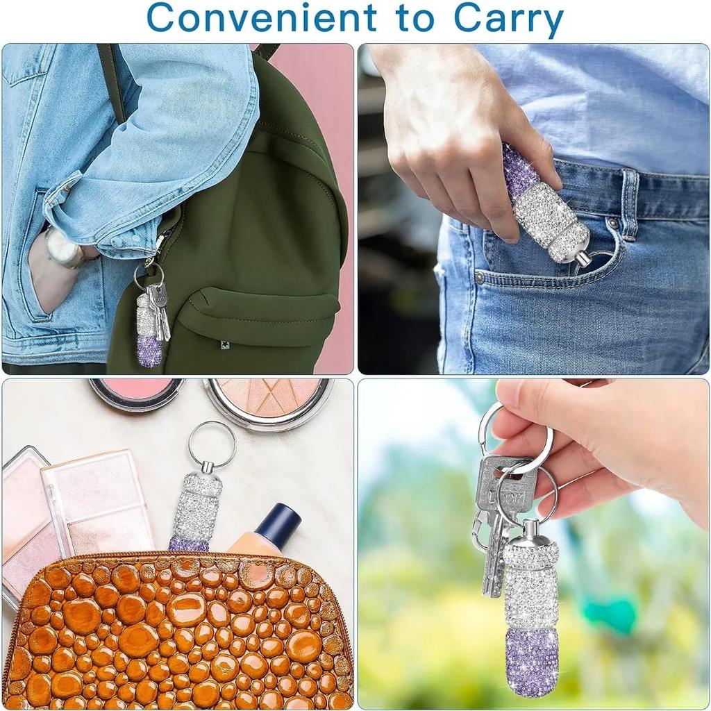 Bling Keychain Pill Box 2 Compartments Small Travel Pill Case Organizer Crystal Diamond Medicine Bottle Pill Bottle Keychain