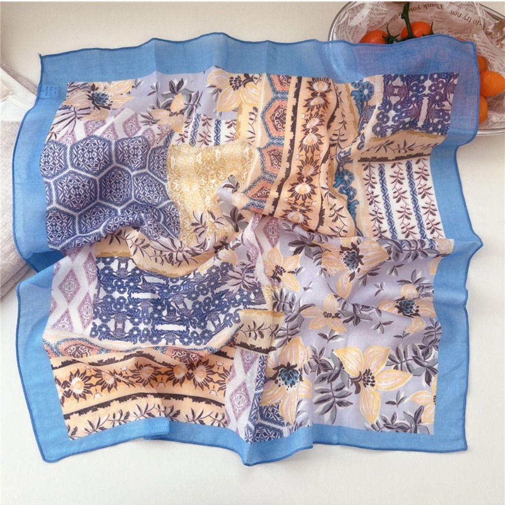 Floral Cotton Linen Print Scarves Cashew Square Handkerchief Simple Small Square Scarf  Outdoor