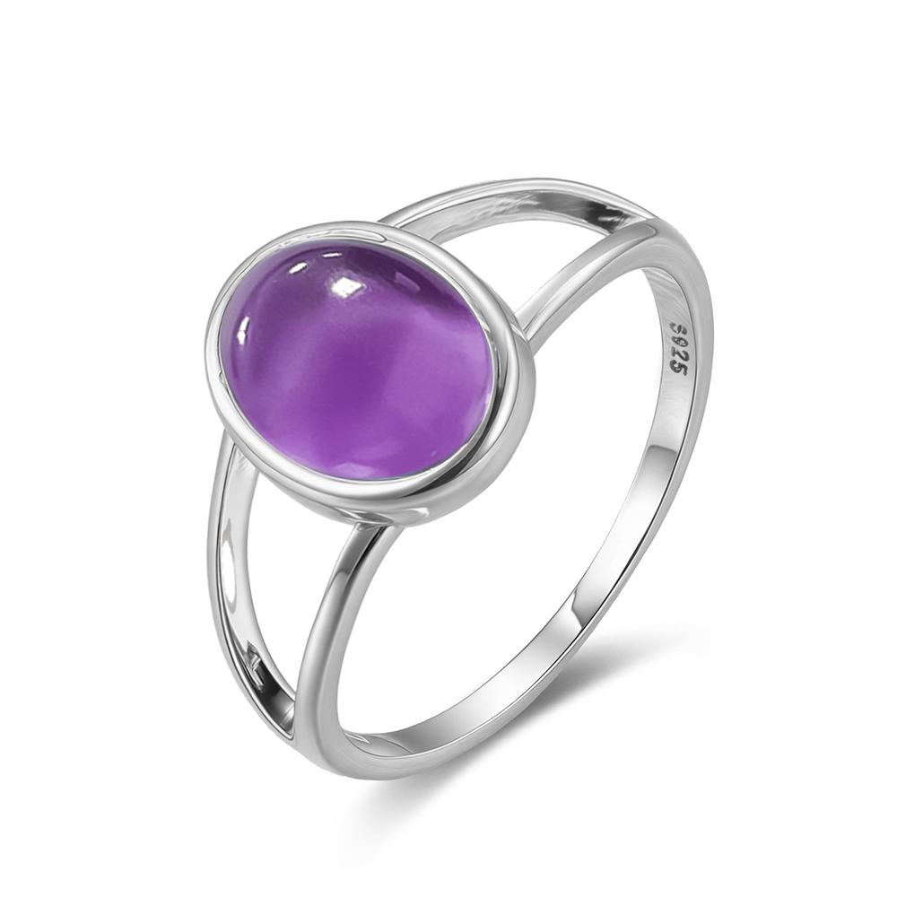 925 Silber Natursteinringe Mit Amethyst Einfacher Lila Ovaler Ring 8*10mm Feiner Schmuck Geschenke für Freundinnen für Frauen