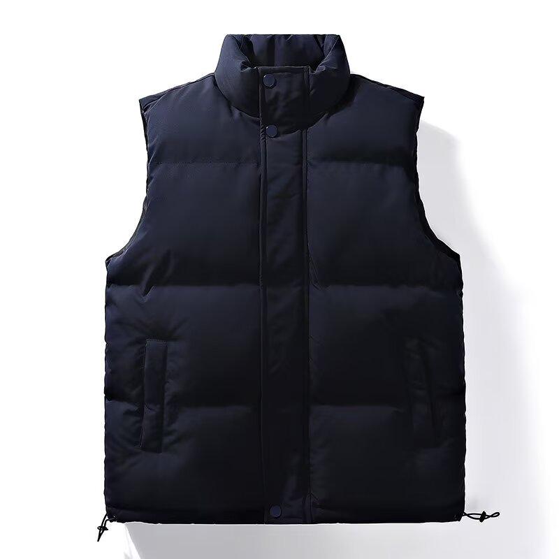 Men's Oversized Warm Solid Color Stand Collar Sleeveless Vest - Trendy Winter Outerwear