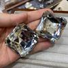Wind Einfache Atmosphäre Quadrat Achteckig Glas Mondlicht Kristall Große Einzelne Diamantohrringe Leichter Luxus Hochwertige Steckerohrringe