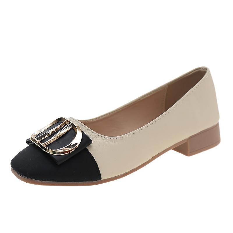 Single shoes women's low-heeled color matching spring and autumn new light-mouth square head low-heeled women's shoes gentle four-season shoes