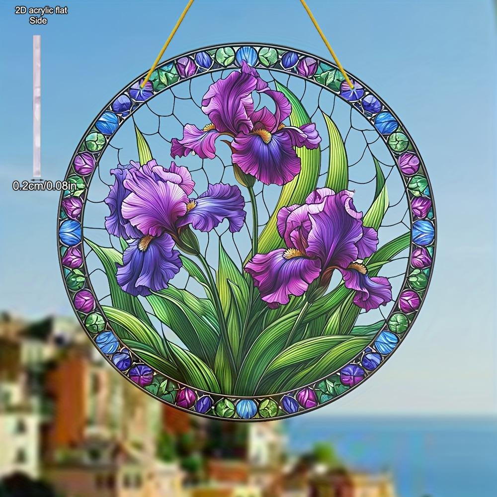 Acrylic Purple Iris Sun Catcher, Acrylic Window Hanging for Garden & Patio Decor, Four Seasons Decoration