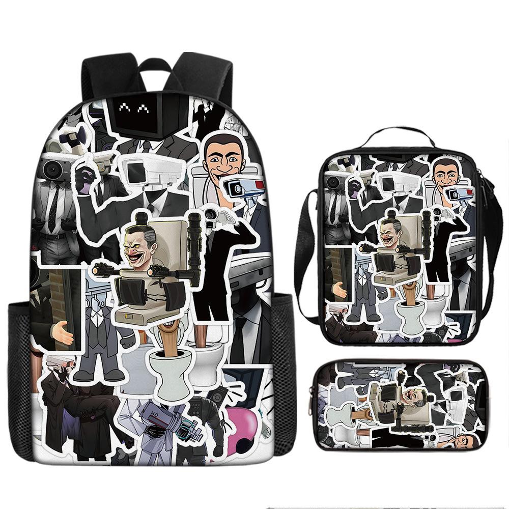 Skibidi Toilet Man Spoof Schoolbag Primary And Secondary School Backpack Satchel Pencil Bag Backpack Three-Piece Set