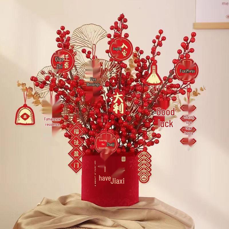 Korean Style New Year Housewarming Ornament: Plush Flower Fortune Bucket for Living Room