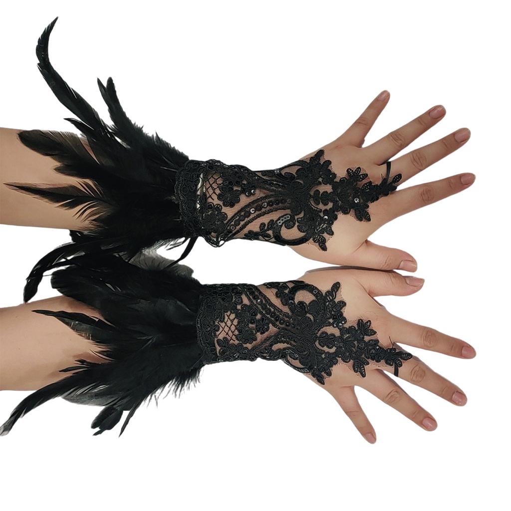 Wedding Gloves Proms White Gloves Feather Long Gloves for Operas Women Lady Proms Costume Accessories