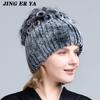Pelz Hüte für Frauen Winter Echte Rex Kaninchen Hut Fuchs Pelz Kniting Weibliche Warme Schnee Kappen Damen Elegante Prinzessin Beanies kappe