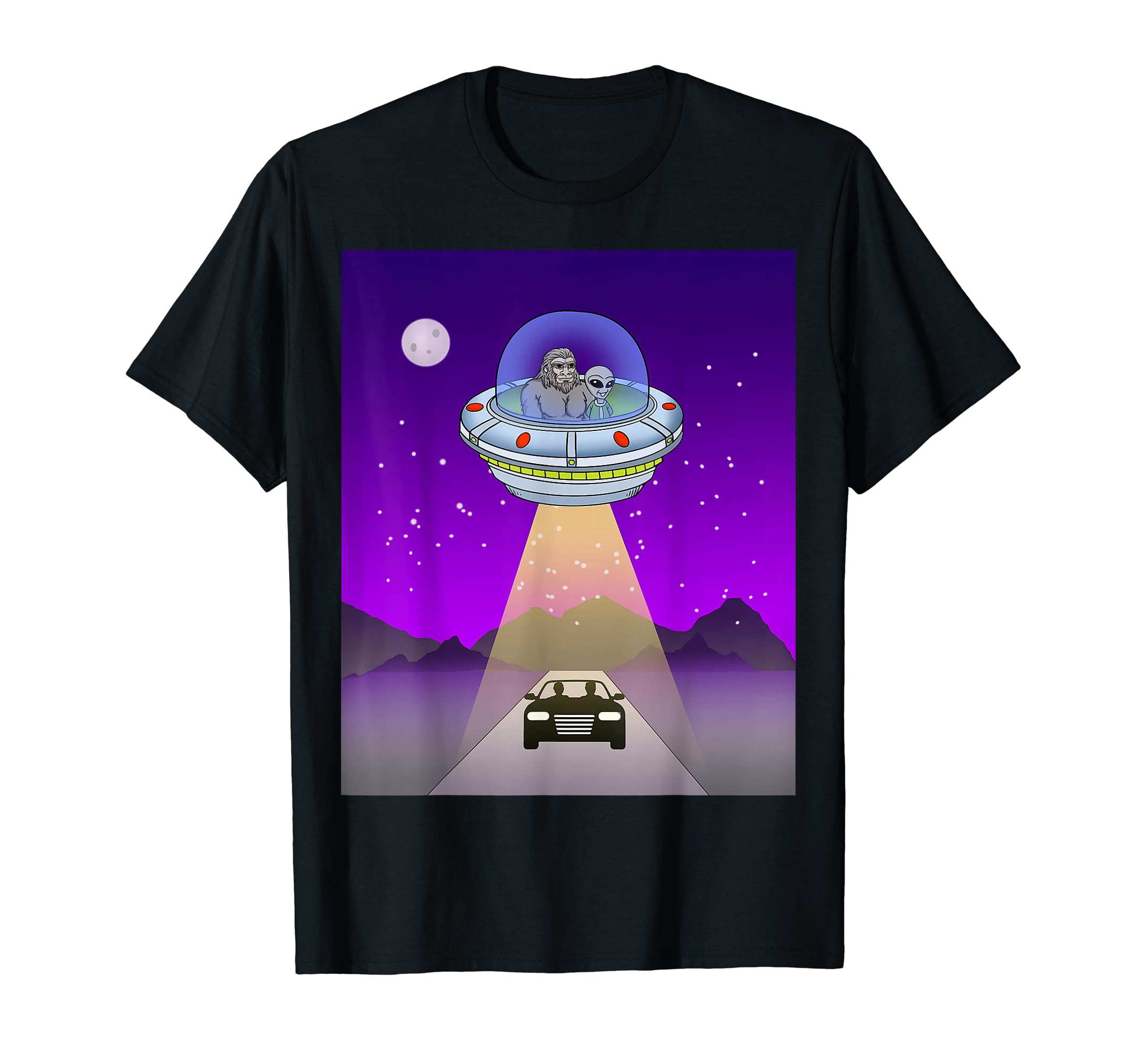 

Bigfoot Gray Alien UFO Light Beam Car T-Shirt чорний