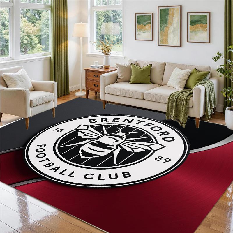 Brentford Football Design Crystal Velvet Rug Soft Decorative Mat for Bedroom Entrance